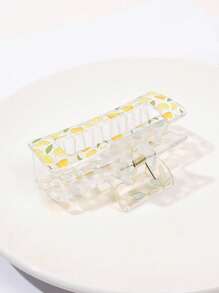 1pc Women's Medium Size Lemon Fruit Print Square Hair Claw, Sweet And Adorable Resin Fruit Print Hair Clip Hairpin Hair Clips Hair Jaw Clip Hair Clamps Hair Clutch Hair Catcher Clip
