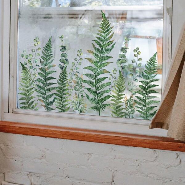 1 stuk groene plant varenbladeren raam glas statische zelfklevende sticker, DIY woonkamer slaapkamer raam decoratie sticker, tweezijdige zichtbare zelfklevende muursticker kamerdecoratie woondecoratie muurdecoratie badkamerdecoratie slaapkamerdecoratie kamerdecoratie spullen woonkamerdecoratie huisdecoratie woondecoratie woonkamer muurkunst behang stickers