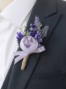 1 Pc Lavender Purple Boutonniere For Men, Groom And Best Man Boutonnieres With Artificial Flower, For Wedding Ceremony Anniversary, Formal Dinner Party, Boho Wedding(Lavender,Pink,White)