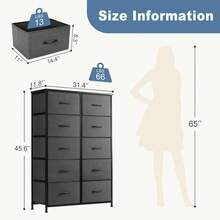 10-Drawer Fabric Storage Cabinet With Wood Top - Organizer Dresser For Bedroom & Closet, Powder-Coated Metal Frame & Removable Bins