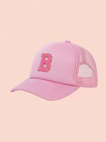 1pc Adjustable A-Z Letter Mesh Baseball Cap, Custom Children Outdoor Sun Shading & Ion Solid Color Snapback Hat For Boys And Girls - Pink - View 6