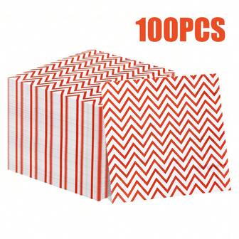 100/60/20 件 13 * 13 英寸一次性红色锯齿状图案餐巾，用于生日派对、家庭聚餐、户外野餐、酒店和餐厅装饰纸