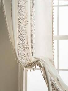 1 szt. haftowana zasłona w stylu europejskim, kieszeń na drążek bez wiercenia, frędzlowa zasłona dzieląca pokój/krótka zasłona kuchenna, zapewniająca prywatność w sypialni, gabinecie, salonie, na balkonie, w kawiarni i hotelu, codzienna dekoracja okna domowego