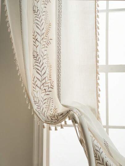 1 szt. haftowana zasłona w stylu europejskim, kieszeń na drążek bez wiercenia, frędzlowa zasłona dzieląca pokój/krótka zasłona kuchenna, zapewniająca prywatność w sypialni, gabinecie, salonie, na balkonie, w kawiarni i hotelu, codzienna dekoracja okna domowego