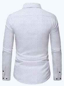 Men's Business Formal Shirt, Spring/Autumn, Suitable For Suit, Patterned With Regular Polka Dots, Visual Style, Silver-Edged Buttons, Regular Fit, Comfortable To Wear - White - View 3
