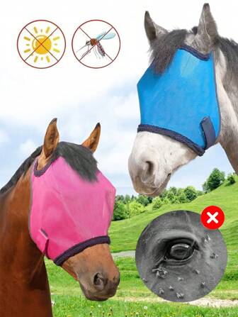 Adjustable And Lightweight Anti-Fly Horse Mask With UV Protection - Fine Mesh For Eyes, High-Elastic Nylon Lycra, Comfortable Fit, Horse Anti-Fly Mask