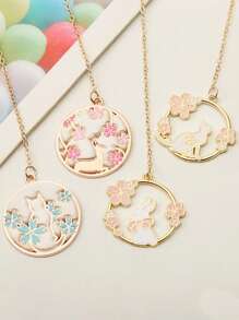 1Pc Sakura Cute Pet Series Creative Metal Bookmarks Small And Fresh Student Bookshelf Pages Alloy Bookmarks Accessories Personalized Text Customization,School Supplies,Back To School