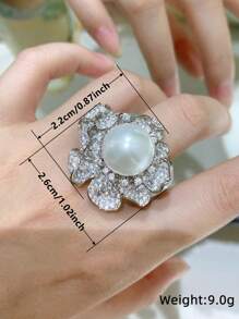 1 PC Gorgeous Cubic Zirconia & Faux Pearl Ring For Women For Mother's Day Gift Party Jewelry