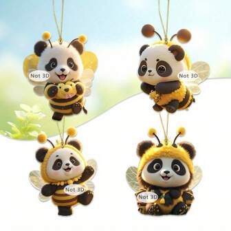 2D Flat Yellow Bee Red Panda Acrylic Car Rearview Mirror Backpack Small Pendant Hanging Plate