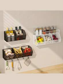 1 pieza Canasta de almacenamiento de pared para la cocina, estantería de alambre durable, organizador de pared para ahorrar espacio en la cocina, estantería colgante multifuncional, perfecto para el almacenamiento de espacios pequeños de especias, ajo, cebollas y verduras, adecuado para el almacenamiento pequeño de baño y cocina, accesorios de baño, opción perfecta para la organización del hogar