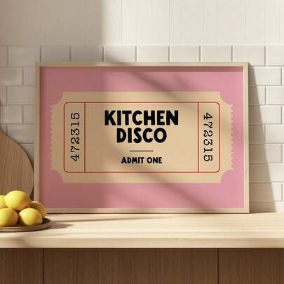 1pc Kitchen Disco Wall Art, Red Chef Art Print, Poster | Kitchen Wall Art | Funny Kitchen Wall Decor | Retro Print | Ticket Print | Graphic Art Print | Pink Natural Print, Canvas Wall Decor For Living Room, Bed Room Kitchen Decor