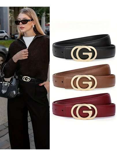 1pc Ladies' Casual Letter Buckle Belt, Multicolor Simple And Fashionable Design, Suitable For Daily Wear, Gatherings, Dates, Gifts, All Seasons Summer, School Fall, Autumn, Halloween