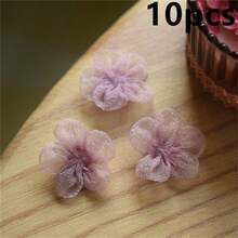 6/10pcs Fabric Artificial Flower Fine Bubble Yarn Hand Sewn 3D Floral Crafts, Used For DIY Clothing, Chest Flower Decoration Accessories, Jewelry Accessories Mesh With Butterfly Results Frozen Yarn Bow Handmade DIY Hair Accessories Clothing Decoration Accessories Bow - Multicolor - View 4