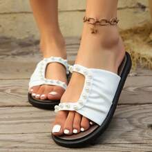 New Summer Open Toe Sandals, Simple Slippers, Retro Roman Style, Non-Slip, Versatile, Flat Beach Shoes - White - View 2