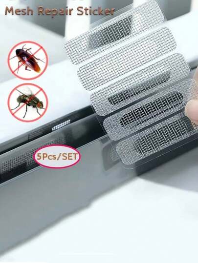 5pcs/25pcs/50pcs/100pcs/200pcs Self-Adhesive Window Screen Repair Patch Kit, For Fixing Torn And Ripped Plastic Mesh, Door And Window Waterproof Tape, Mosquito Net Hole Repair, Easy To Apply Patch Strips