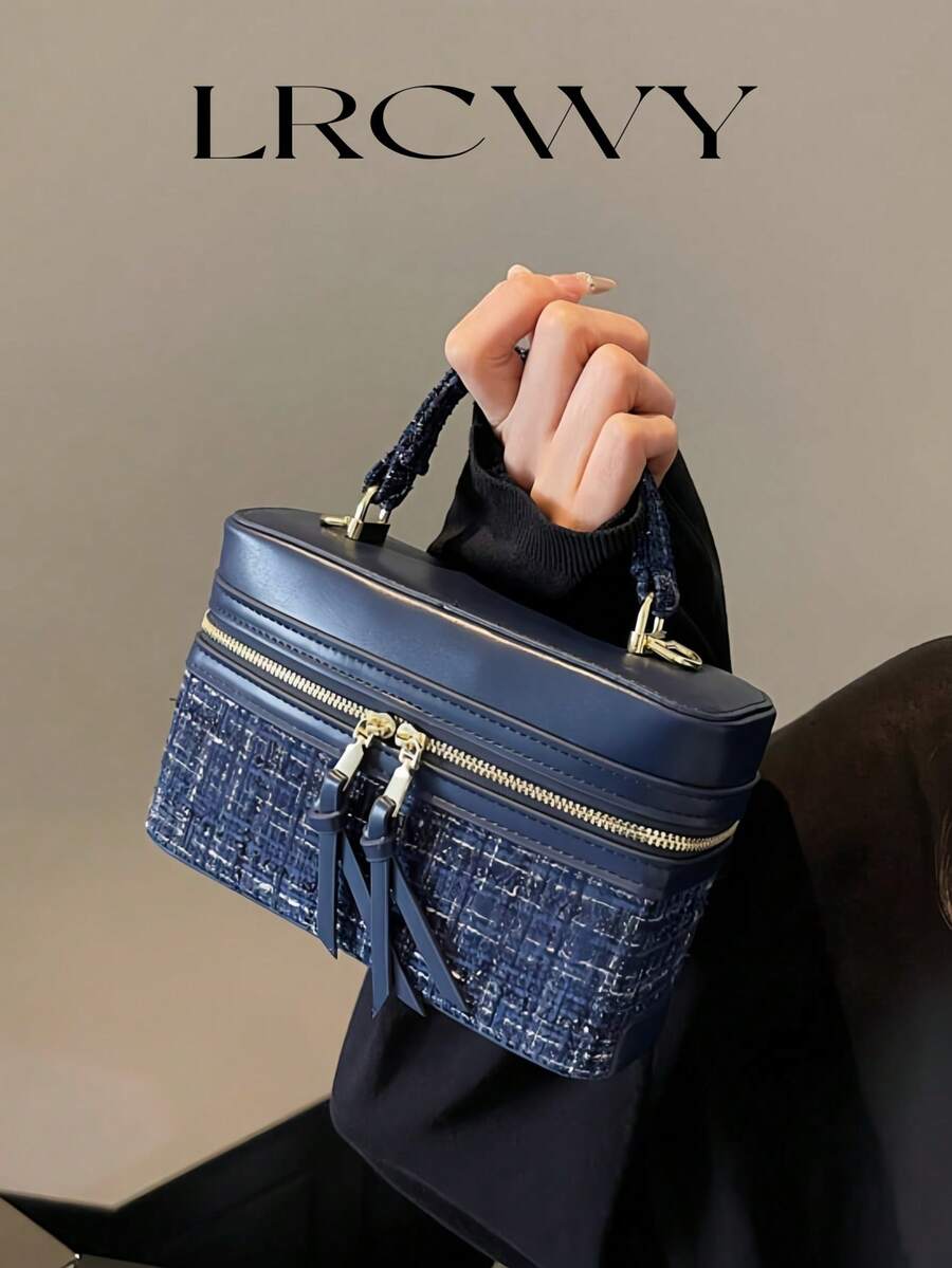 1 件女士时尚手提包，方形优雅斜挎单肩包，蓝色