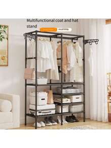 1 pieza Organizador de gabinete metálico de varios niveles con barra colgante, unidad de almacenamiento universal para ropa, zapatos, mantas, bolsos, sombreros, toallas - Resistente, fácil de montar, con recubrimiento en polvo, exhibición minorista industrial y científica