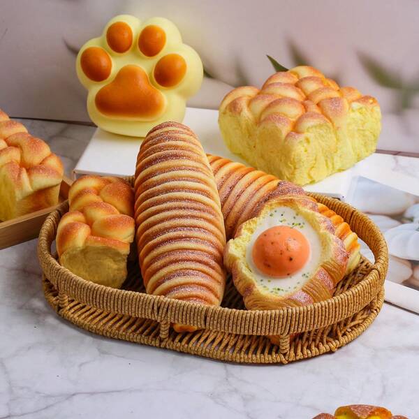 1pc Egg Croissant Bread Squishy Toy, Slow Rising Soft Stress Relief Squeeze Cake Model, Creative Cheese Cake Decor, Photography Prop