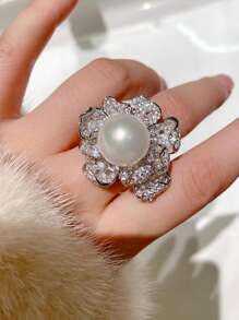 1 PC Gorgeous Cubic Zirconia & Faux Pearl Ring For Women For Mother's Day Gift Party Jewelry