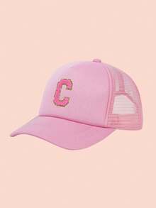 1pc Adjustable A-Z Letter Mesh Baseball Cap, Custom Children Outdoor Sun Shading & Ion Solid Color Snapback Hat For Boys And Girls - Pink - View 7