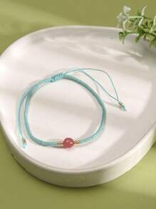 1 Peça pulseira feminina de cordão ajustável com pedra preciosa branca