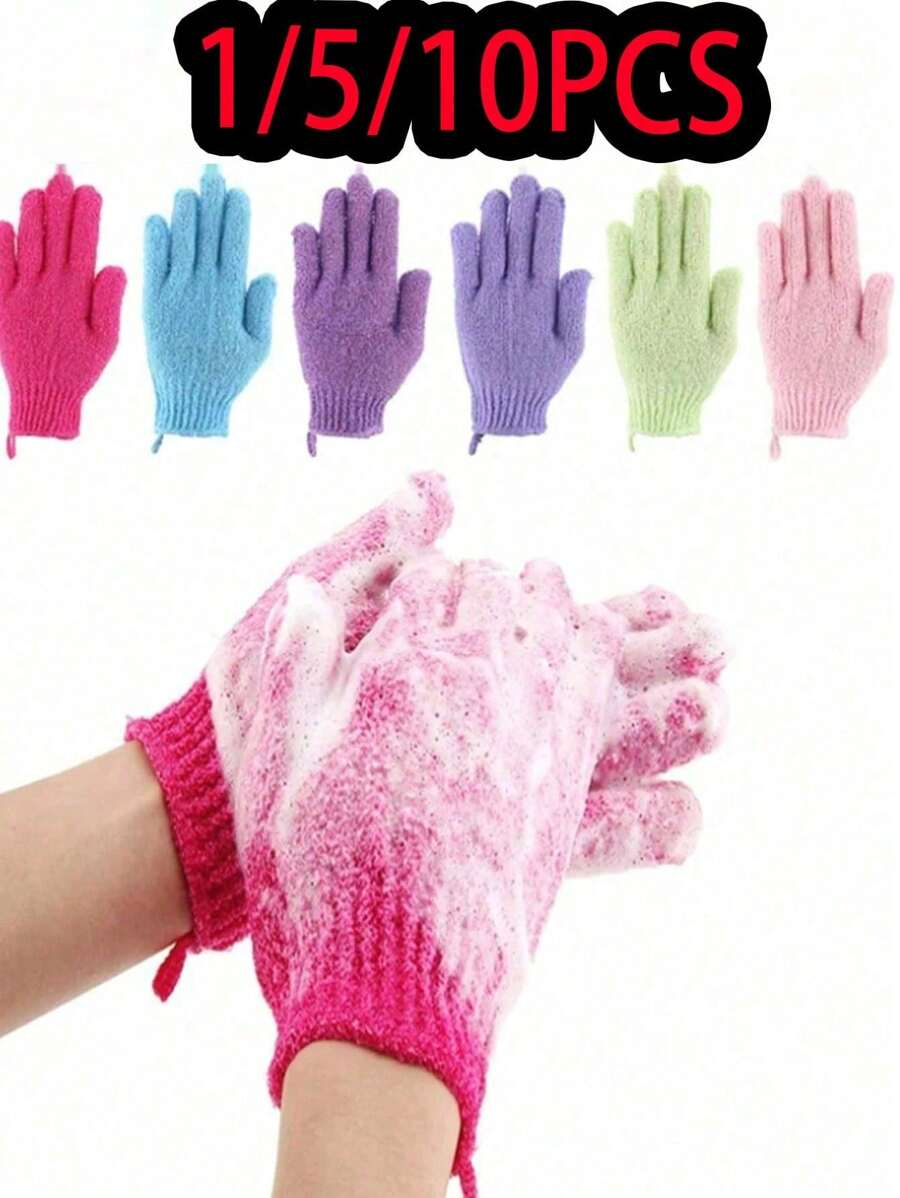 10PCS/5PCS/3PCS/1PC Exfoliating Gloves, Exfoliating Gloves For Dead Skin Bath Exfoliating, Shower Gloves For Shower SPA Massage, Body Scrub Gloves, Natural Body Cleaning Cloth, Body Cleaning Tools, Blue Back To School