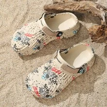 男士防滑、耐用、透气时尚穿孔鞋、舒适 EVA 包头沙滩凉鞋 - 卡其色 - 查看 1