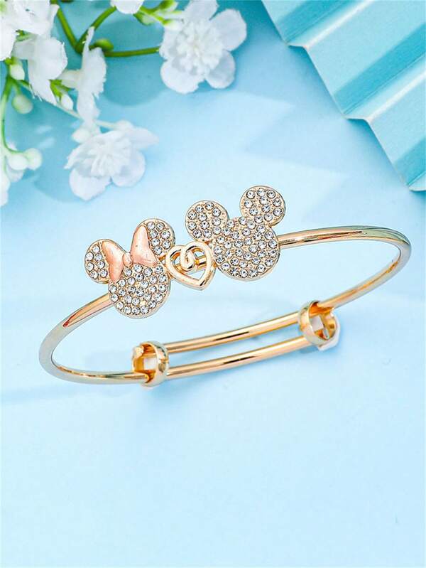 Disney 1 pieza Brazalete ajustable decorado con cristales del personaje de Disney Mickey Mouse, adecuado como regalo para niñas y amigas