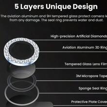 Compatible With IPhone 11-16 Pro Max Camera Lens Protector Rhinestone Glitter Camera Lens Protector | 9H Grade Explosion-Proof Tempered Glass Metal Frame | 5D Panoramic Fit Anti-Scratch/Waterproof/Anti-Fingerprint | Internet Night Photo.Outdoor Exploration Gift For Birthday, Family, Friends Sparkling Crystal, Lens Protector, Phone Accessories