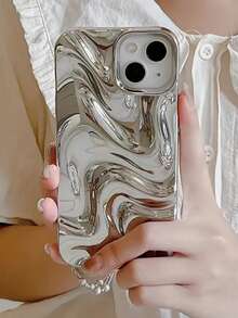 珍珠白不规则波浪时尚手机壳 1 件装 优雅 3D 波浪设计手机壳 兼容 11、13、12、14、13 Pro Max、14 Pro Max、15、15 Pro、15 Pro Max、16、16 Pro、16 Plus、16 Pro Max、17、17 Pro、17 Air、17 Pro Max 春季礼品手机壳 - 銀色 - 查看 5