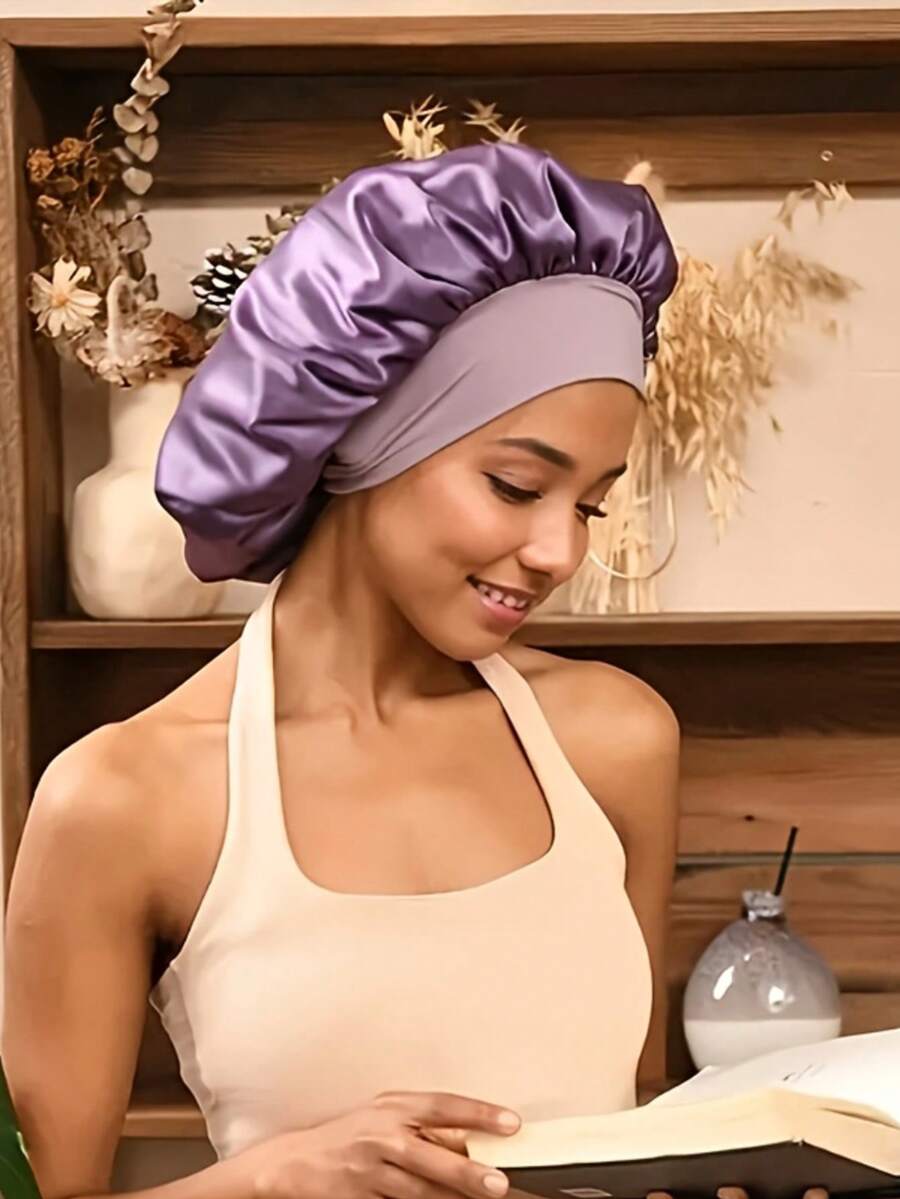 Unscented Satin Sleep Cap With Wide Elastic Band, Comfortable Shower Cap For Everyday Use - Multicolor - View 1