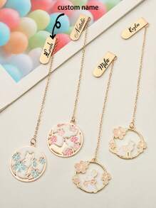 1Pc Sakura Cute Pet Series Creative Metal Bookmarks Small And Fresh Student Bookshelf Pages Alloy Bookmarks Accessories Personalized Text Customization,School Supplies,Back To School