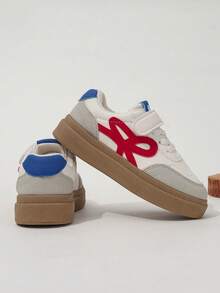 1 Pair Kids' Sports Shoes, Girls' PU Leather Athletic Shoes Autumn/Spring New, Boys' Versatile White Sneakers For Back To School, Girls' Casual Flat Shoes - Red - View 4