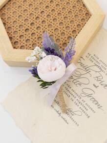 1 Pc Lavender Purple Boutonniere For Men, Groom And Best Man Boutonnieres With Artificial Flower, For Wedding Ceremony Anniversary, Formal Dinner Party, Boho Wedding(Lavender,Pink,White)