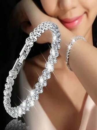 1pc Fashionable & Elegant Full Crystal Roman Style Bracelet