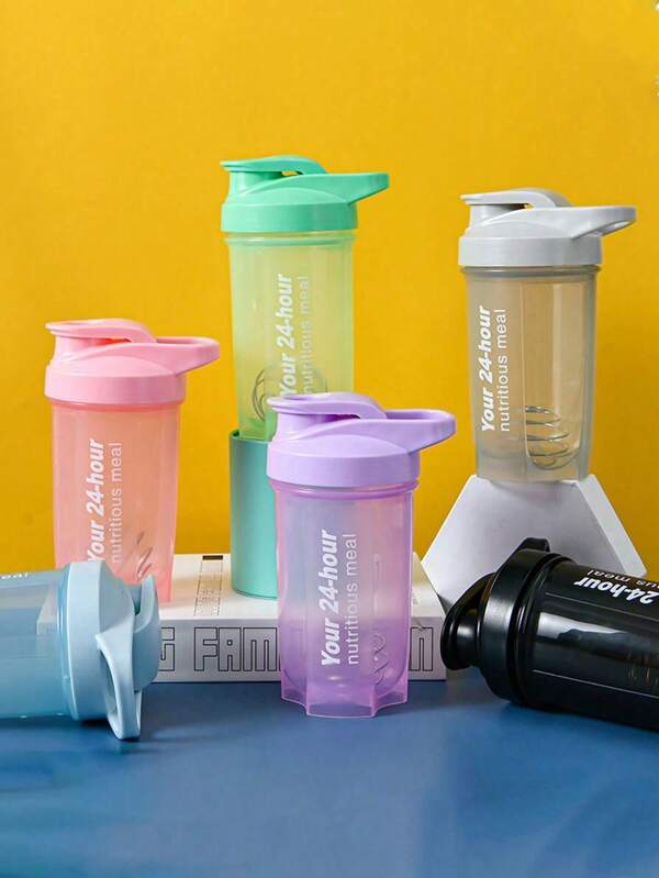 1pc, Plastic Sports Fitness Shaker Cup, Portable Protein Powder Meal Replacement Shake Mixing Cup, A Camping Cup, Water Bottle, Coffee Cup, Large Sports Shake Cup For Workout, Portable Bottle, Suitable For Kitchen, Restaurant, Fitness, Camping, Work And School, And For Birthday Present Holiday Gift Giving.(Black, Pink, Purple)