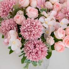 1PC/3pcs Artificial Flowers Silk Hydrangea Bouquets Fake Tea Roses For Autumn Wedding Vase For Home Dining Room Bedroom Decorations, Festival Birthday Party Accessories, Outdoor Garden Decorations - Ball Rose-sand Red - View 9