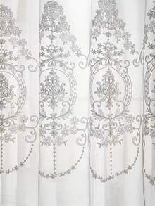2pcs Sheer Embroidery Lace Trim Curtains, Polyester Curtains For Bedroom, Seasonal Home Decorative Curtains - White - View 8