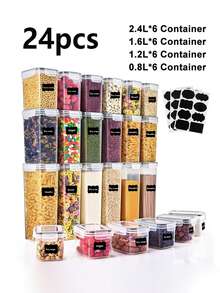 18/48pcs Airtight Storage Bins, Multi-Purpose Leak-Proof And Reusable Food Storage Jars, Portable And Stackable Food Airtight Bins For Cereals, Snacks, Tea And Pasta, Labels, Markers, Household Kitchen Items,Storage Containers - Black and White - View 13