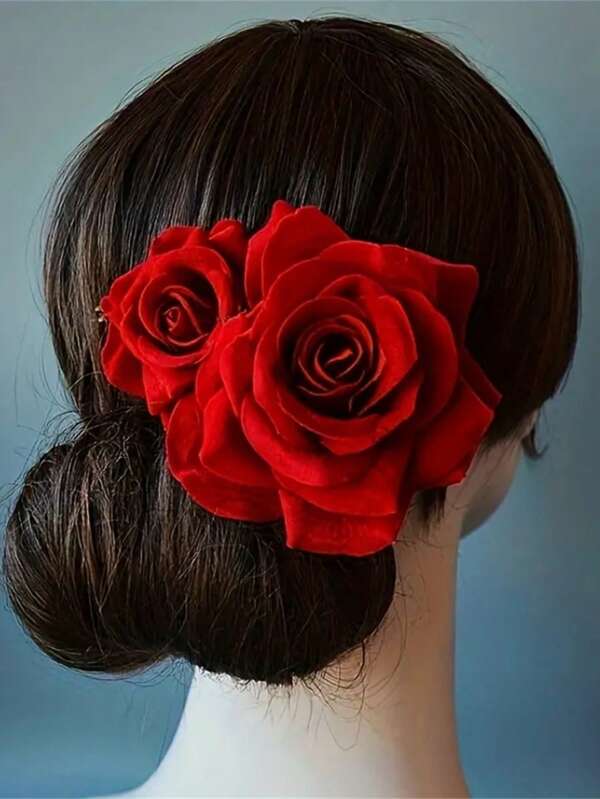2 Peças Presilhas de Cabelo Elegantes e da Moda com Rosas Falsas, Adequadas para Decoração de Jantar do Dia dos Namorados