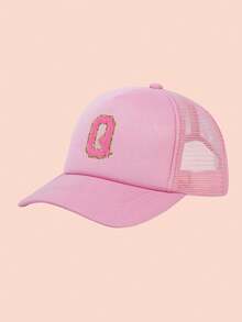 1pc Adjustable A-Z Letter Mesh Baseball Cap, Custom Children Outdoor Sun Shading & Ion Solid Color Snapback Hat For Boys And Girls - Pink - View 22