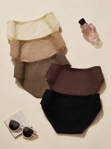 5 piezas de bragas de algodón para mujer con detalle de moño, ropa interior de triangulo de cintura media con unicolor y cómoda