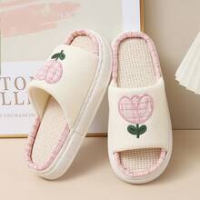 Linen Slippers For Men, Indoor Quiet Breathable Moisture-Wicking Non-Slip Odor-Resistant Flax Slides, Suitable For Women In Spring & Autumn - Pink - View 3