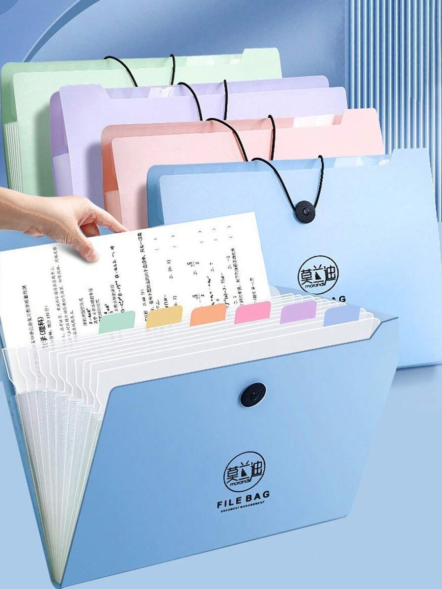 1pc Solid Color Accordion Document File Folder, A4 Zipper Organizer Bag, Student Test Paper Holder, Large Capacity Storage, Certificate Collection, Multi-Layer Buckle Portfolio, Subject Divider Binder, Cartoon Transparent Sleeve, 8/12 Slots Optional, Pastel Japanese Style, Muted Color Tones, Business File Folder, Music Score Holder, Maternity Record Book, Compartment Organizer, Creative Briefcase, Expandable Snap Closure, Waterproof Anti-Dirty, School Prizes, Back To School/Graduation Gifts, Unisex,School Supplies - Multicolor - View 1