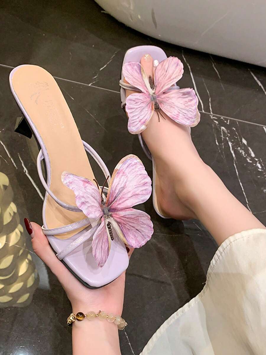 Elegant Thailand Designer Butterfly Strap Slip-On Sandals, Fashionable High Heels For Women, 2025 New Summer Collection - Purple - View 1