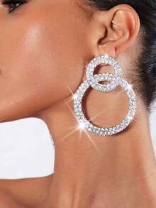 Double Hoop Rhinestone Earrings, Elegant Long Earrings, Personalized Korean Style Fashion Earrings For Women