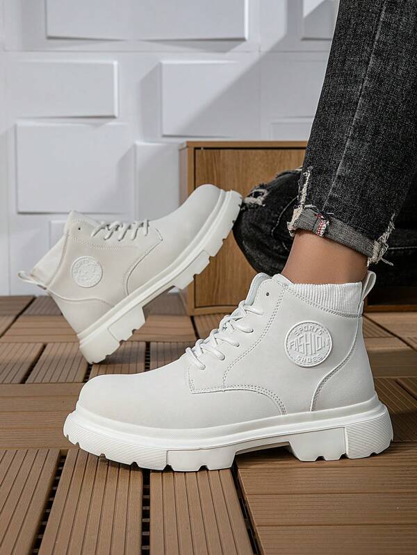 1 Pair Anti-Slip Women Hiking Shoes, Solid Color PU Faux Leather Outdoor Climbing Sneakers