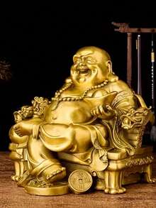 1pc Resin Laughing Buddha Statue On Dragon Chair, Indoor Use, Collectible Buddhist Sculpture, Brings Good Luck And Happiness, Suitable For All Environments, Great For Easter, And Other Holiday Gifts, Perfect Gift For Friends
