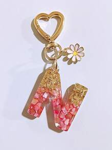 1pc Women's Beige Resin Letter Heart Shape Tassel Casual Cute Style Keychain, Creative Accessory Pendant Gift For Friends Car Accessories Bag Charm Backpack For School Goth Y2k