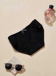 5 piezas de bragas de algodón para mujer con detalle de moño, ropa interior de triangulo de cintura media con unicolor y cómoda